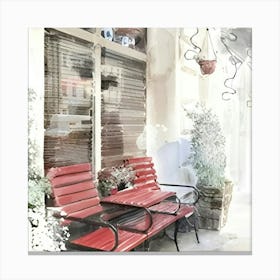 Watercolor Of A Cafe Canvas Print