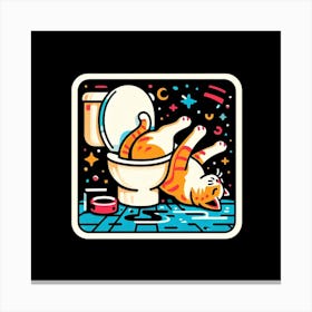 Cat In The Toilet Canvas Print