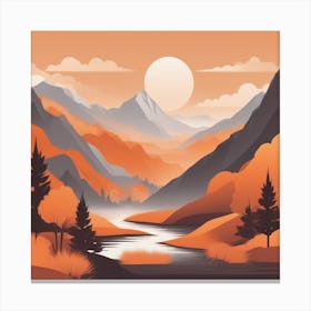 Misty mountains background in orange tone 120 Canvas Print