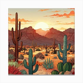 Cactus Desert Landscape Canvas Print