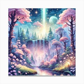 A Fantasy Forest With Twinkling Stars In Pastel Tone Square Composition 377 Canvas Print