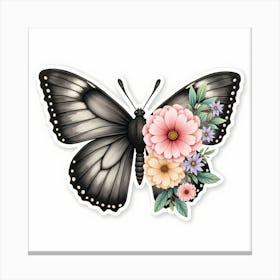 Butterfly With Flowers 1 Canvas Print