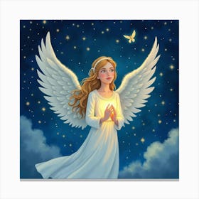 Angel With A Celestial Glow In A Watercolor Starlit Night 1 Canvas Print