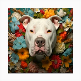 Flower Dog White Pitbull Canvas Print