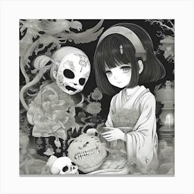 Girl And A Skull Canvas Print