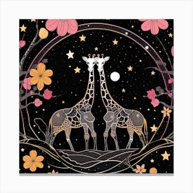 Giraffes And Flowers Canvas Print