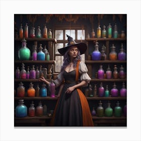 Witch In A Potion Shop Canvas Print