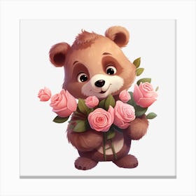 Bear With Roses Canvas Print