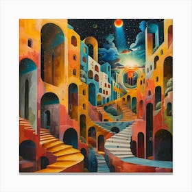 Colorful City In The Sky, Pop Surrealism, Lowbrow Canvas Print