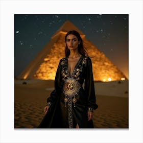 Egyptian Model In Front Of Pyramids Canvas Print