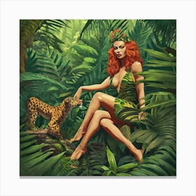 Jungle Girl With Leopard Canvas Print