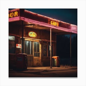 Old Gas Station At Night Canvas Print