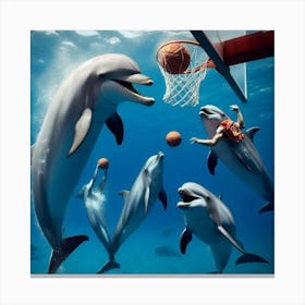 Dolphins Playing Basketball 2 Canvas Print