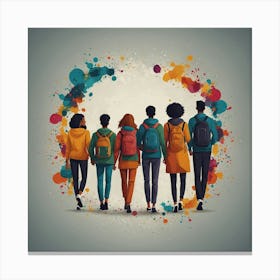 Group Of Friends With Backpacks Canvas Print