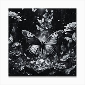 Black and White Butterfly And Roses Canvas Print