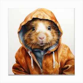 Watercolour Cartoon Guinea Pig In A Hoodie 2 Canvas Print