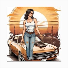 Girl With A Car 1 Canvas Print