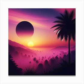 Purple Sunset With Palm Trees Canvas Print