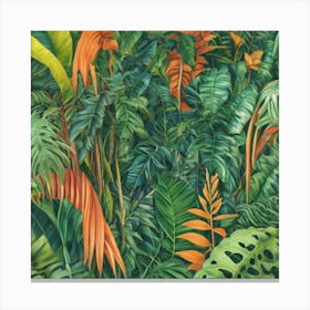 Tropical Jungle Night Botanical Art Print Canvas Print