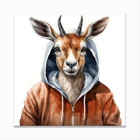 Watercolour Cartoon Pronghorn In A Hoodie 3 Canvas Print