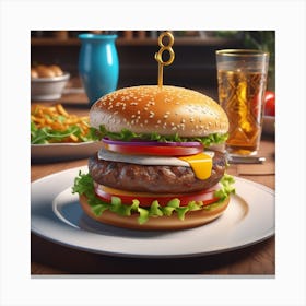 Hamburger On A Plate 175 Canvas Print