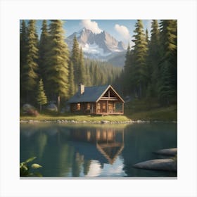 Cabin By The Lake paintings art print Canvas Print