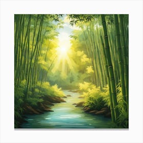 A Stream In A Bamboo Forest At Sun Rise Square Composition 80 Canvas Print