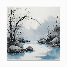 River Water Watercolor Painting Canvas Print