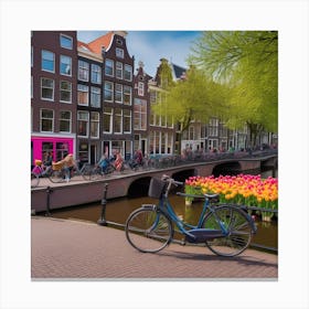 A Bustling Amsterdam Street Scene 1 Canvas Print