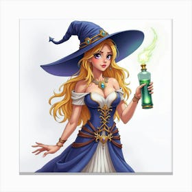 Gorgeous Enchantress With A Crystal Vial, Watercolor 1 Canvas Print