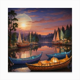 Boats At Night Canvas Print