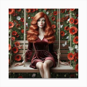 Red Haired Girl In A Swing Canvas Print