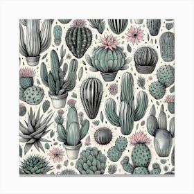 Whimsical Cactus Garden, Ink Sketeches Painting Art Stampe su tela