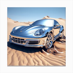 Silver Sports Car In The Desert Canvas Print