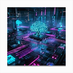 Cyber Interface With Intricate Neural Connections Symbolizing Ai And Human Cognitive Interaction Ne 2 1 Canvas Print