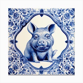 Lucky Pig Delft Tile Illustration 2 Canvas Print