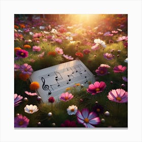 Music Note In The Field Of Flowers Canvas Print