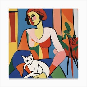 Woman With A Cat Matisse Style Canvas Print