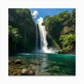 Rainbow Over A Waterfall Canvas Print