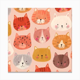 Meow Cats Pattern Square Canvas Print