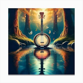 Firefly Banjo, Water, Enchanted, Forest, Kaleidoscope, Colors, Magical, Nature, Music, Instrument, F (25) Canvas Print