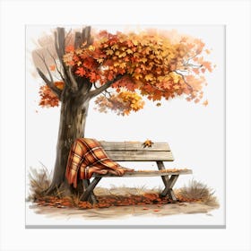 Autumn Bench Under A Tree Canvas Print