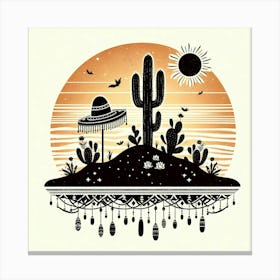Boho art Silhouette of an island with cacti 1 Canvas Print