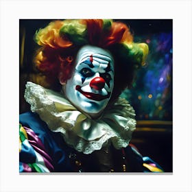 Flamboyant Whiteface Circus Clown with Green and Orange Hair Canvas Print