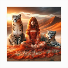 Girl With Tigers Canvas Print