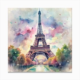 Watercolor Painting Of The Eiffel Tower In Paris 1 Canvas Print