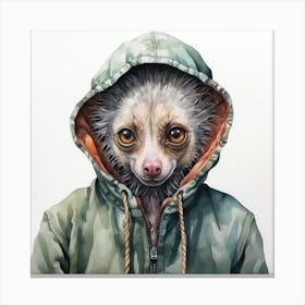 Watercolour Cartoon Aye Aye In A Hoodie 3 Canvas Print