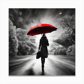 Woman With A Red Umbrella In The Rain Canvas Print