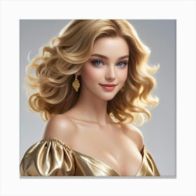 Beautiful Blonde Woman In Gold Dress Canvas Print