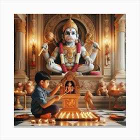 Boy worshipping Lord Hanuman ji Canvas Print